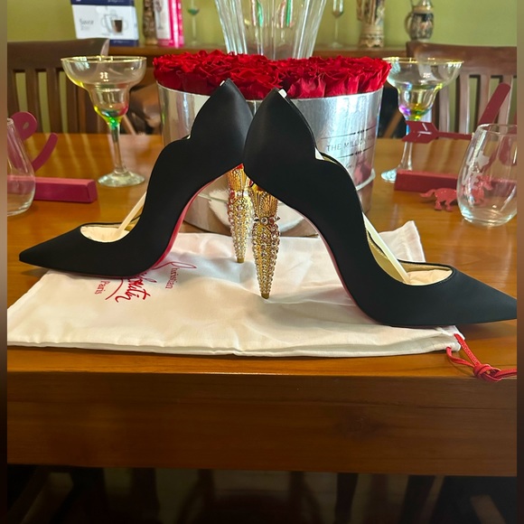 Christian Louboutin Lipstrass Black Crepe Satin 100MM 39 IT PRICE FIRM - Picture 3 of 17